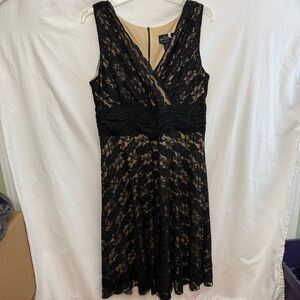 Connected Woman Elegant Black Lace over Tan Dress, 18W
